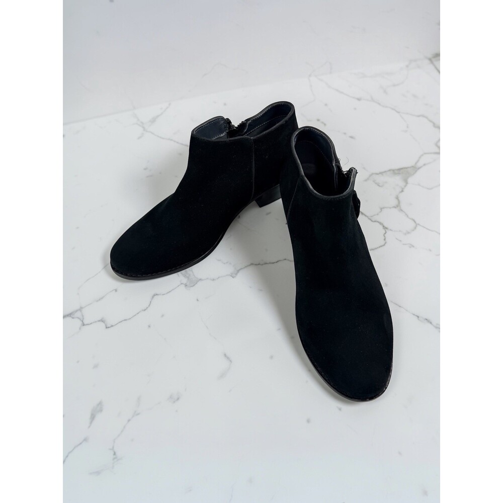 Vionic Joy Serena Women's 8 Black Suede Ankle Bootie Side Zip Block Heel